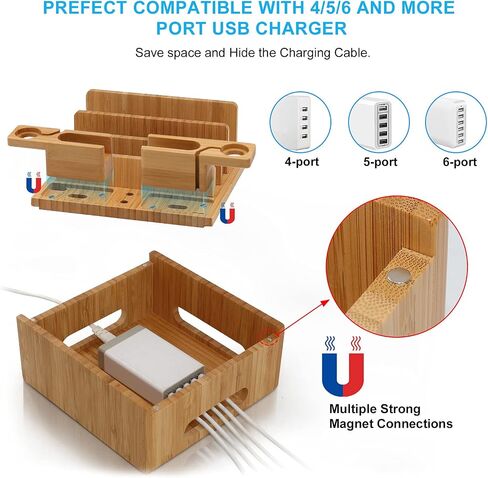 Pezin & Hulin Bamboo Phone Charging Station with 5-Port Charger & 5 Cables in Saudi Arabia