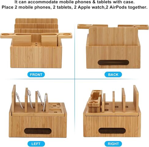 Pezin & Hulin Bamboo Phone Charging Station with 5-Port Charger & 5 Cables in Saudi Arabia