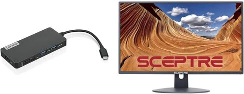 Lenovo USB-C 7 في 1 Hub & Scepter 24 بوصة احترافية رفيعة 75 هرتز 1080 بكسل شاشة LED 2X HDMI VGA مكبرات صوت مدمجة، آلة سوداء (سلسلة E248W-19203R) in Saudi Arabia