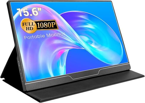 شاشة محمولة ELECROW 15.6 بوصة FHD 1080P شاشة كمبيوتر محمول محمول USB C HDMI شاشة خارجية للكمبيوتر المحمول سطح المكتب اللوحي GA ming شاشة إضافية مع سماعات مدمجة وجراب ذكي in Kuwait