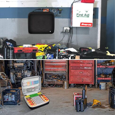 حقيبة تخزين منظم البطارية، 118+ بطاريات، صندوق حاوية لحمل البطاريات، جيوب شبكية مزدوجة لـ AA AAA 9V C D مع جهاز اختبار البطارية BT-168 (البطاريات غير متضمنة) in Kuwait