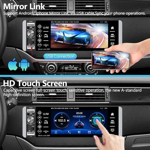 1 Din Single Din Car Stereo with Apple Carplay & Android Auto, Rimoody Bluetooth 5.1'' 1 Din Touchscreen Car Radio with USB/AUX/SD Card Input, Backup Camera, FM Car Radio in Saudi Arabia