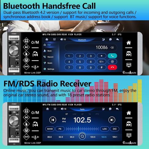 1 Din Single Din Car Stereo with Apple Carplay & Android Auto, Rimoody Bluetooth 5.1'' 1 Din Touchscreen Car Radio with USB/AUX/SD Card Input, Backup Camera, FM Car Radio in Saudi Arabia