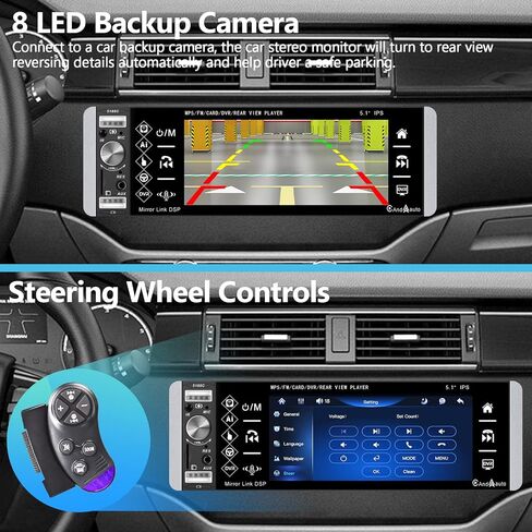 1 Din Single Din Car Stereo with Apple Carplay & Android Auto, Rimoody Bluetooth 5.1'' 1 Din Touchscreen Car Radio with USB/AUX/SD Card Input, Backup Camera, FM Car Radio in Saudi Arabia