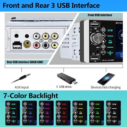 1 Din Single Din Car Stereo with Apple Carplay & Android Auto, Rimoody Bluetooth 5.1'' 1 Din Touchscreen Car Radio with USB/AUX/SD Card Input, Backup Camera, FM Car Radio in Saudi Arabia