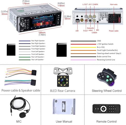 1 Din Single Din Car Stereo with Apple Carplay & Android Auto, Rimoody Bluetooth 5.1'' 1 Din Touchscreen Car Radio with USB/AUX/SD Card Input, Backup Camera, FM Car Radio in Saudi Arabia
