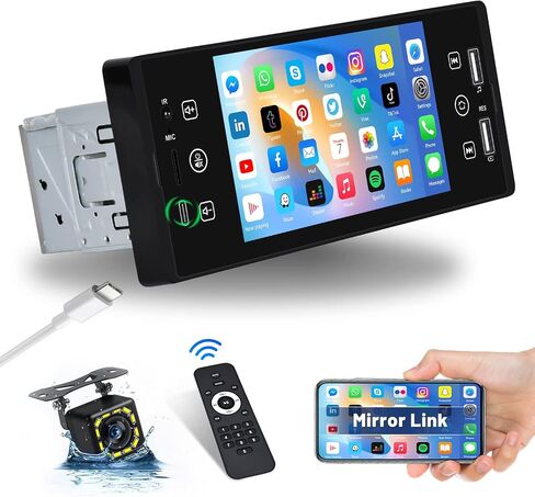 Single Din Car Stereo 5 Inch IPS Touch Screen with Bluetooth 5.1 Hands-Free Mirror Link Type-C Input, Car Audio Receiver with FM Radio SWC USB EQ Backup Camera in Saudi Arabia