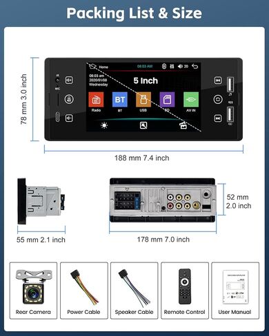 Single Din Car Stereo 5 Inch IPS Touch Screen with Bluetooth 5.1 Hands-Free Mirror Link Type-C Input, Car Audio Receiver with FM Radio SWC USB EQ Backup Camera in Saudi Arabia