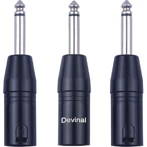 Devinal XLR Male to 1/4" Adapter Upgrade 6.35mm mono to XLR Gender Changer, Quarter Inch TS to 3 PIN xlr Converter Audio Coupler Connector Metal Construction Mic Jack Plug (3 Pack)