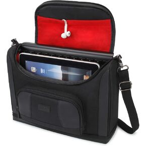 USA Gear Tablet Bag Compatible with 11 inch iPad Pro, 10.9 inch iPad Air, 10.2 inch iPad - Compact Messenger Bag with Durable Exterior, Soft Adjustable Interior Fits Keyboard, Charger, More (Black)