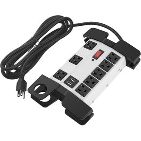 Heavy Duty Power Strip with USB, Workshop 8 Outlet Surge Protector 2700 Joules, Green Industrial Metal 15Amp Power Strip, 6 FT Extension Cord and Wide Spaced.