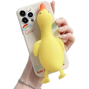 Guppy متوافق مع iPhone 14 Pro Max Case Cartoon Cute Squishy 3D Finger Pinch Duck Funny Squeeze الضغط الحسي المخفف الضغط لينة الوفير حالة وقائية مقاومة للصدمات 6.7 بوصة - أبيض in Kuwait