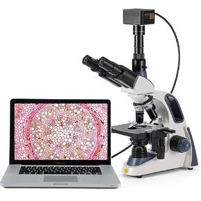 SWIFT SW380T Compound Trinocular Microscope, 40X-2500X Magnification, Two-Layer Mechanical Stage, 5.0 MP Camera and Software Windows/Mac Compatible and Smartphone Adapter and 100 PCS Blank Slides