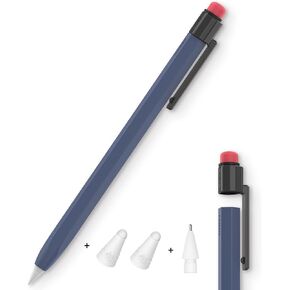 Compatible for Apple Pencil 2nd Gen Silicone Sleeve,Roll-Off Prevention Perfect Comfortable Silicone Feel with Pen Clip Protective Case with Replace Nib and Fiber Nib Cover (Midnight Blue)