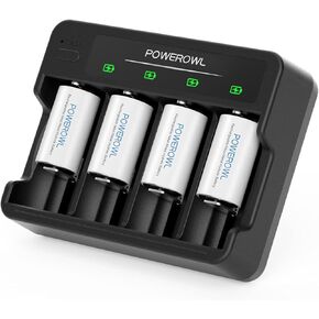 POWEROWL Rechargeable C Batteries with 4 Bay Battery Charger, USB Quick Charging, for AA AAA C D Ni-MH Ni-CD Rechargeable Batteries -4 Count in Saudi Arabia