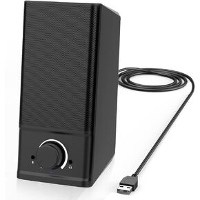 LENRUE[Single Computer Speaker for Laptop Desktop,USB-Powered PC Speaker with Crystal Clear Sound,Support Connecting 3.5mm Microphone and Headphone，One line for Power and Audio(A4/Lightblack) in Kuwait