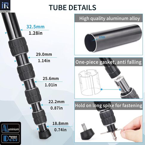 INNOREL RM325A كاميرا Monopod احترافية محمولة 5 أقسام مدمجة للسفر من سبائك الألومنيوم Monopod لكاميرا Canon Nikon Sony DSLR كاميرا فيديو DV دعامة تصوير فوتوغرافي تحميل 26 رطل/12 كجم in Kuwait