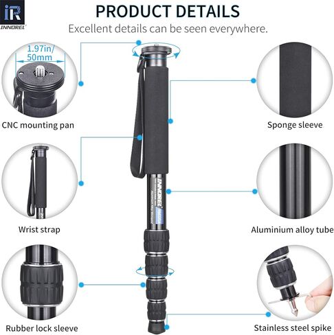 INNOREL RM325A كاميرا Monopod احترافية محمولة 5 أقسام مدمجة للسفر من سبائك الألومنيوم Monopod لكاميرا Canon Nikon Sony DSLR كاميرا فيديو DV دعامة تصوير فوتوغرافي تحميل 26 رطل/12 كجم in Kuwait