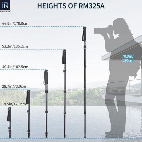 INNOREL RM325A كاميرا Monopod احترافية محمولة 5 أقسام مدمجة للسفر من سبائك الألومنيوم Monopod لكاميرا Canon Nikon Sony DSLR كاميرا فيديو DV دعامة تصوير فوتوغرافي تحميل 26 رطل/12 كجم in Kuwait