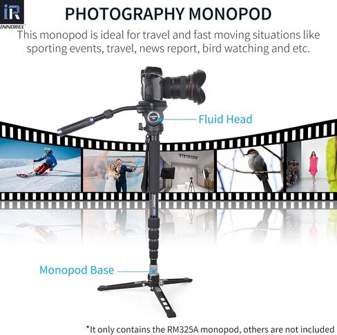 INNOREL RM325A كاميرا Monopod احترافية محمولة 5 أقسام مدمجة للسفر من سبائك الألومنيوم Monopod لكاميرا Canon Nikon Sony DSLR كاميرا فيديو DV دعامة تصوير فوتوغرافي تحميل 26 رطل/12 كجم in Kuwait