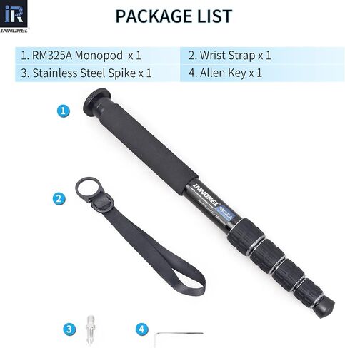 INNOREL RM325A كاميرا Monopod احترافية محمولة 5 أقسام مدمجة للسفر من سبائك الألومنيوم Monopod لكاميرا Canon Nikon Sony DSLR كاميرا فيديو DV دعامة تصوير فوتوغرافي تحميل 26 رطل/12 كجم in Kuwait