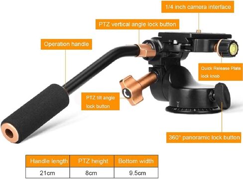 Soonpho Q-08S Heavy Duty Video Camera Tripod Fluid Drag Pan Head with Extended Handle for DSLR Camera,Camcorders,1/4 & 3/8 inch Screw Sliding Plate 360 Degree Rotating Tripod Head in Saudi Arabia