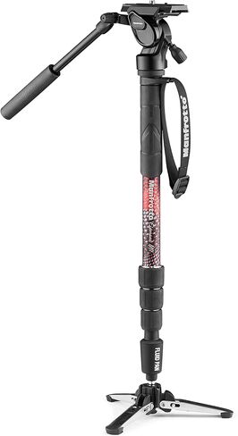 Manfrotto Element MII Video Aluminium Fluid Monopod, Slim and Lightweight, Loads up to 16kg, Foldable Fluid Base, 4 Sections, Twist Locks, for mirrorless and DSLR Cameras,Red in Saudi Arabia