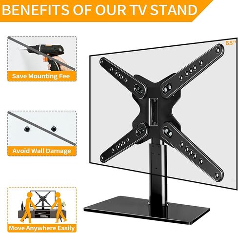 Universal Swivel TV Stand, Moochain Base Table Top TV Mount for 37-70 Inch Flat Curved TVs,Height Adjustable Tall TV Mount Stand with Tempered Glass Base,VESA 600x400mm Hold up to 110 lbs in Saudi Arabia