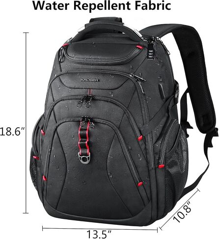 حقيبة ظهر KROSER للسفر للكمبيوتر المحمول مقاس 18.4 بوصة مقاس XXXL للألعاب مع هيكل صلب وجيوب RFID طاردة للماء وحقيبة ظهر جامعية للأعمال وحقيبة كمبيوتر محمول أنيقة للرجال والنساء - أسود... in Kuwait