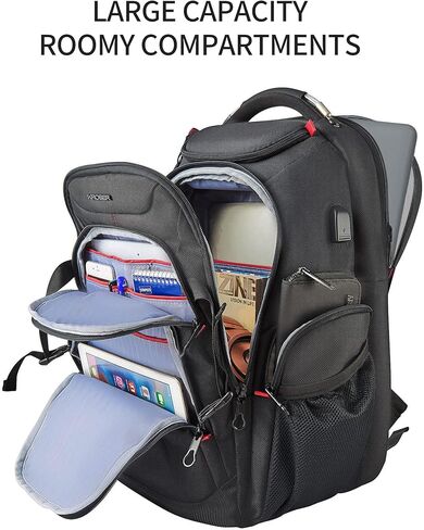 حقيبة ظهر KROSER للسفر للكمبيوتر المحمول مقاس 18.4 بوصة مقاس XXXL للألعاب مع هيكل صلب وجيوب RFID طاردة للماء وحقيبة ظهر جامعية للأعمال وحقيبة كمبيوتر محمول أنيقة للرجال والنساء - أسود... in Kuwait