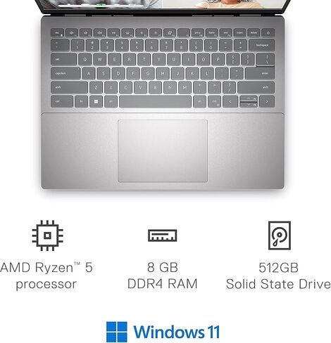 Dell Inspiron 14 Inch FHD Touchscreen Business Laptop, AMD Ryzen 5 5625U (6 Cores, Up to 4.3Ghz), 16GB RAM, 512GB SSD, Windows 11 Pro, Backlit Keyboard, Fingerprint Reader, Silver in Saudi Arabia