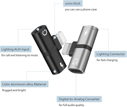 [معتمد من Apple MFi] عبوتان من محول iPhone، محول سماعة رأس لهاتف iPhone، صوت لايتنينج مزدوج + محول شاحن دونجل كابل مقسم متوافق مع iPhone 14/13/12/11/XS/XR/X/SE/8/7 iPad in Kuwait