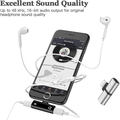 [معتمد من Apple MFi] عبوتان من محول iPhone، محول سماعة رأس لهاتف iPhone، صوت لايتنينج مزدوج + محول شاحن دونجل كابل مقسم متوافق مع iPhone 14/13/12/11/XS/XR/X/SE/8/7 iPad in Kuwait