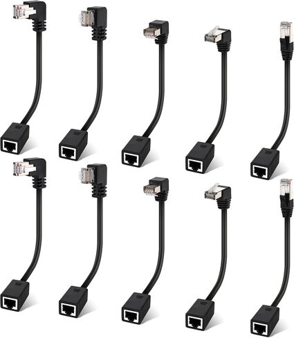 Cat 6 Ethernet Extension Cable 5 Pack，Multiple Angles（UP/Down/Left/Right/Straight）, Cat6 RJ45 Network LAN Patch Cord Adapter, FTP Shielded Male to Female Connector, Supports CAT5E/CAT5-0.6 Feet in Saudi Arabia