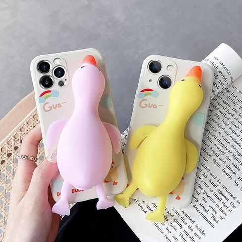 Guppy متوافق مع iPhone 14 Pro Max Case Cartoon Cute Squishy 3D Finger Pinch Duck Funny Squeeze الضغط الحسي المخفف الضغط لينة الوفير حالة وقائية مقاومة للصدمات 6.7 بوصة - أبيض in Kuwait
