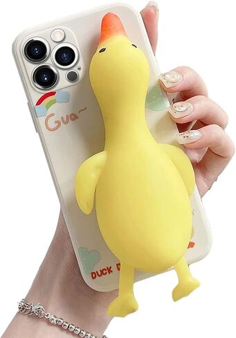 Guppy متوافق مع iPhone 14 Pro Max Case Cartoon Cute Squishy 3D Finger Pinch Duck Funny Squeeze الضغط الحسي المخفف الضغط لينة الوفير حالة وقائية مقاومة للصدمات 6.7 بوصة - أبيض in Kuwait