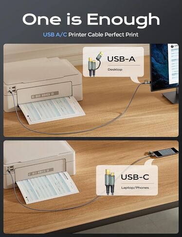 AINOPE Printer Cable to USB A, 480Mbps Printer USB B to USB C MIDI Cable in Kuwait