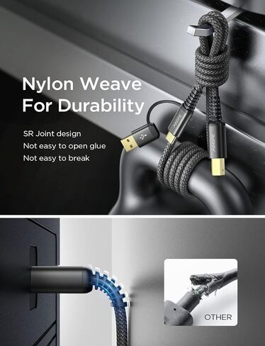 AINOPE Printer Cable to USB A, 480Mbps Printer USB B to USB C MIDI Cable in Kuwait