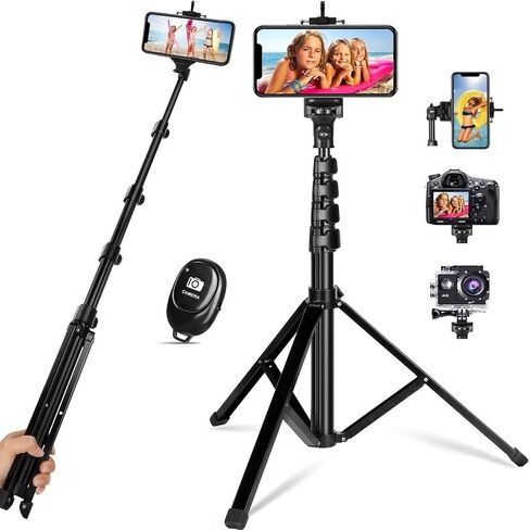 62" Phone Tripod Stand with Remote - Extendable Selfie Stick Tripod Overhead Tripod Phone Holder for iPhone 14 13 12 11 Pro Max XS XR S23 S22 S21 Android Camera iPhone Stand for Video Recording Vlog in Kuwait