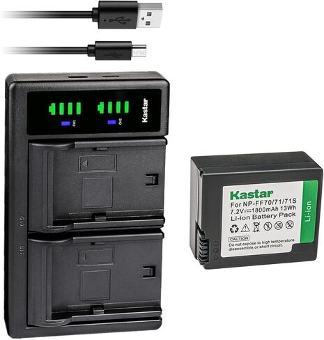 Kastar 3-Pack NP-FF70 Battery and LTD2 USB Charger Compatible with Sony NP-FF70, NP-FF71, NP-FF71S Battery, Sony DCR-HC1000, DCR-HC1000E, DCR-IP1, DCR-IP1E, DCR-IP1K, DCR-PC350, DCR-PC350E Camera in Kuwait