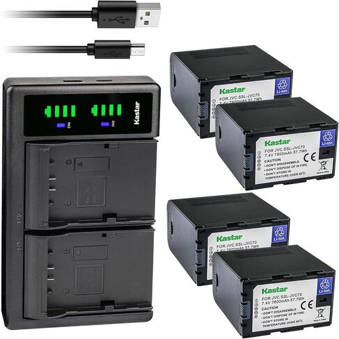 Kastar 4-Pack Battery and LTD2 USB Charger Replacement for JVC GY-HMQ10, GY-HMQ10E, GY-LS300, GY-LS300CHU, GY-HM200, GY-HM200U, GY-HM200HW, GY-HM200SP, GY-HM200SP Sports, GY-HM250 GY-HM250SP Cameras in Saudi Arabia