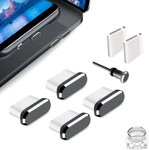USB C Dust Plug, Type C Dust Cover Charging Port Cap 4 PCS with Cleaning Brush Black, Compatible with iPhone 17 16 15 Pro Max Plus Samsung S25 S24 Ultra, Anti Lost Phone Accessory Protector in Kuwait