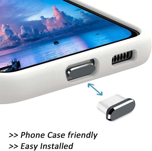 USB C Dust Plug, Type C Dust Cover Charging Port Cap 4 PCS with Cleaning Brush Black, Compatible with iPhone 17 16 15 Pro Max Plus Samsung S25 S24 Ultra, Anti Lost Phone Accessory Protector in Kuwait