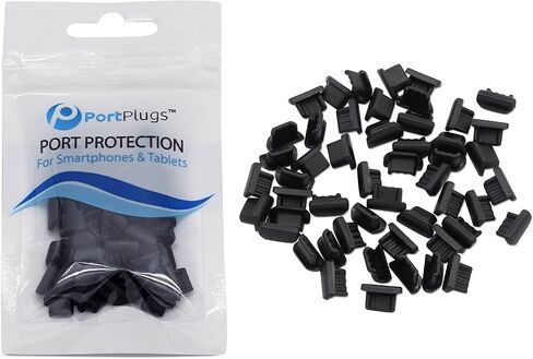 مقابس PortPlugs المضادة للغبار (5 أزواج) لأجهزة Android Micro USB ومقبس سماعة أذن 3.5 مم - حماية من الرذاذ والأوساخ والوبر، مجموعة سدادات الغبار مع مزيل بطاقة SIM (أسود) in Saudi Arabia
