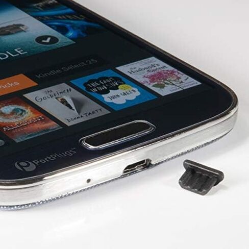 مقابس PortPlugs المضادة للغبار (5 أزواج) لأجهزة Android Micro USB ومقبس سماعة أذن 3.5 مم - حماية من الرذاذ والأوساخ والوبر، مجموعة سدادات الغبار مع مزيل بطاقة SIM (أسود) in Saudi Arabia