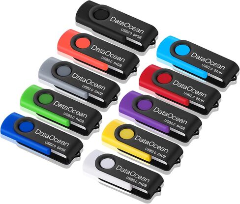 DataOcean 10 عبوات من محركات أقراص فلاش USB 2.0 بسعة 64 جيجابايت ومحركات أقراص الإبهام (64 جيجابايت × 10 ألوان مختلطة) in Kuwait