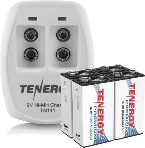 Tenergy TN141 2 Bay 9V Smart Charger with 2 Pack of Premium 9V NiMH 250mAh Rechargeable Batteries in Kuwait