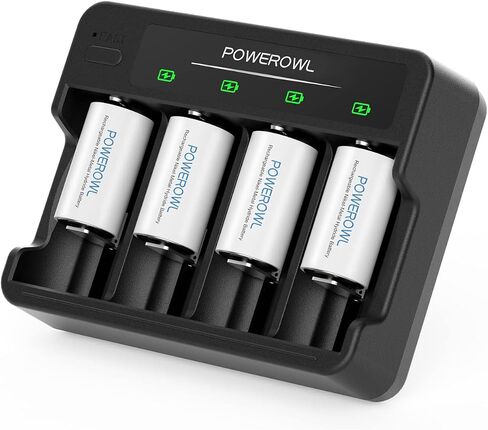 POWEROWL Rechargeable C Batteries with 4 Bay Battery Charger, USB Quick Charging, for AA AAA C D Ni-MH Ni-CD Rechargeable Batteries -4 Count in Kuwait