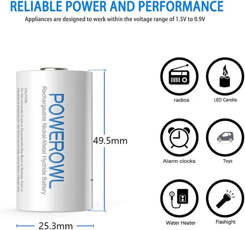 POWEROWL Rechargeable C Batteries with 4 Bay Battery Charger, USB Quick Charging, for AA AAA C D Ni-MH Ni-CD Rechargeable Batteries -4 Count in Kuwait