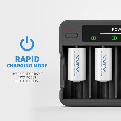 POWEROWL Rechargeable C Batteries with 4 Bay Battery Charger, USB Quick Charging, for AA AAA C D Ni-MH Ni-CD Rechargeable Batteries -4 Count in Kuwait